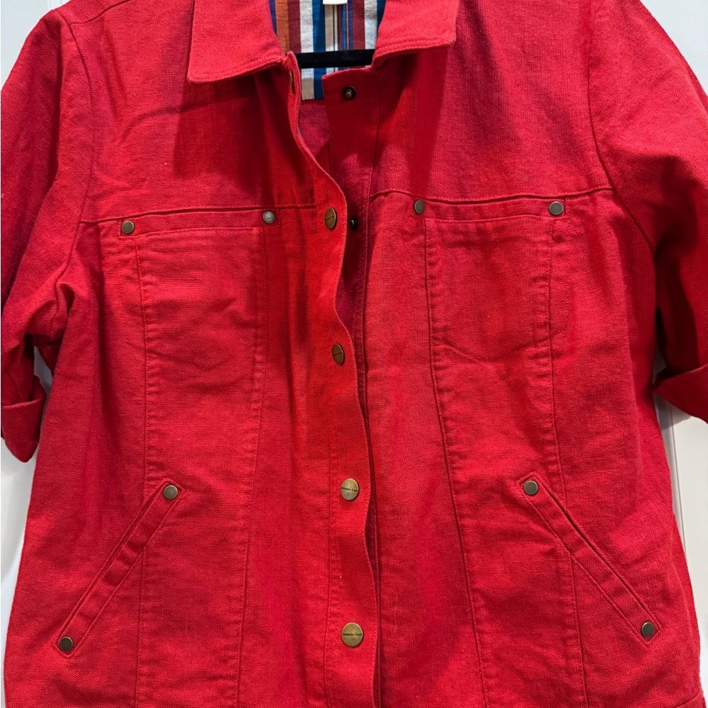 Coldwater Creek Red Jacket/Blazer Short Sleeve Collared Pockets 55% Linen45% Cot - Picture 4 of 7